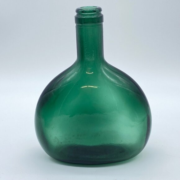 Pair Of Vintage Vinol Green and Amber Glass Flask Style Bottles Rounded Shape - Picture 8 of 15